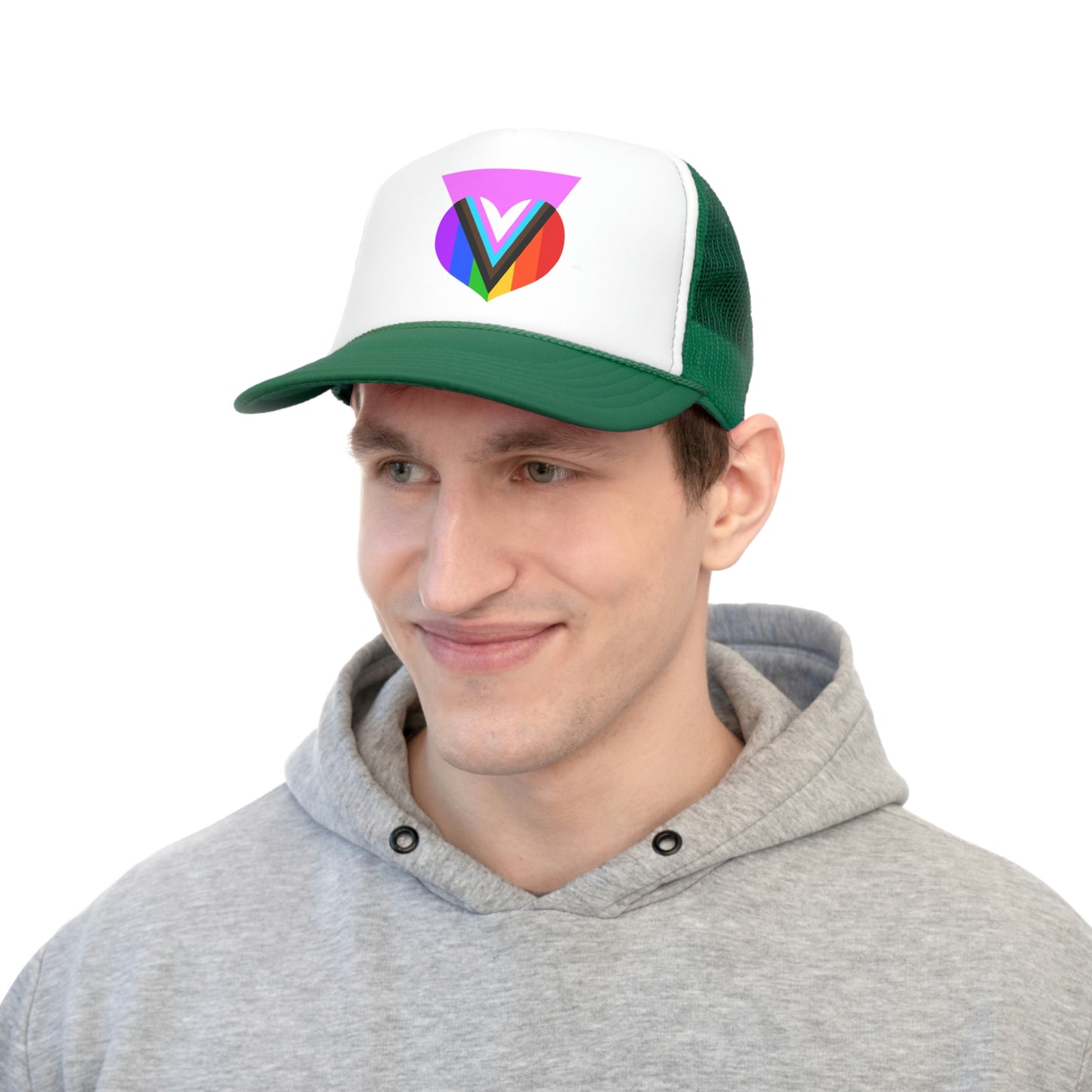 Pink Progress Pride Heart Trucker Cap
