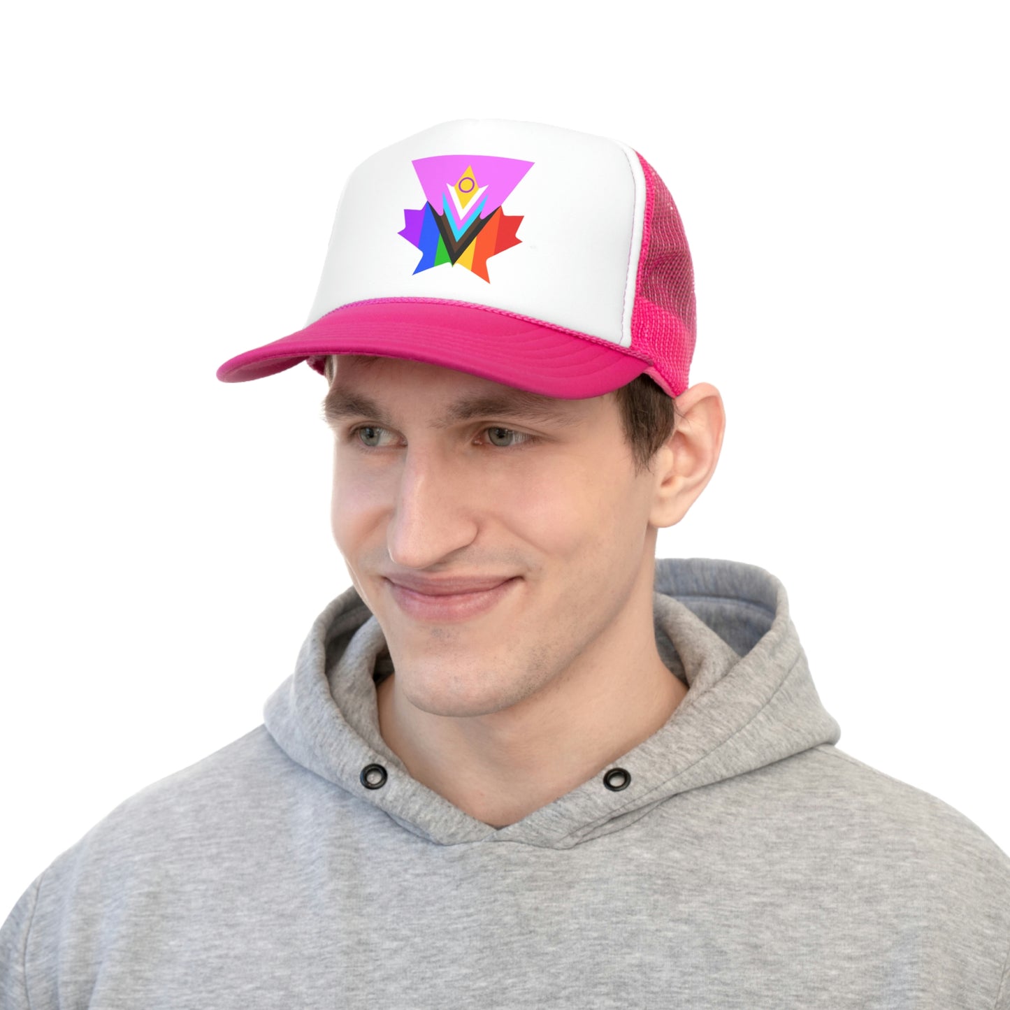 Pink Progress Pride Maple Leaf Trucker Cap