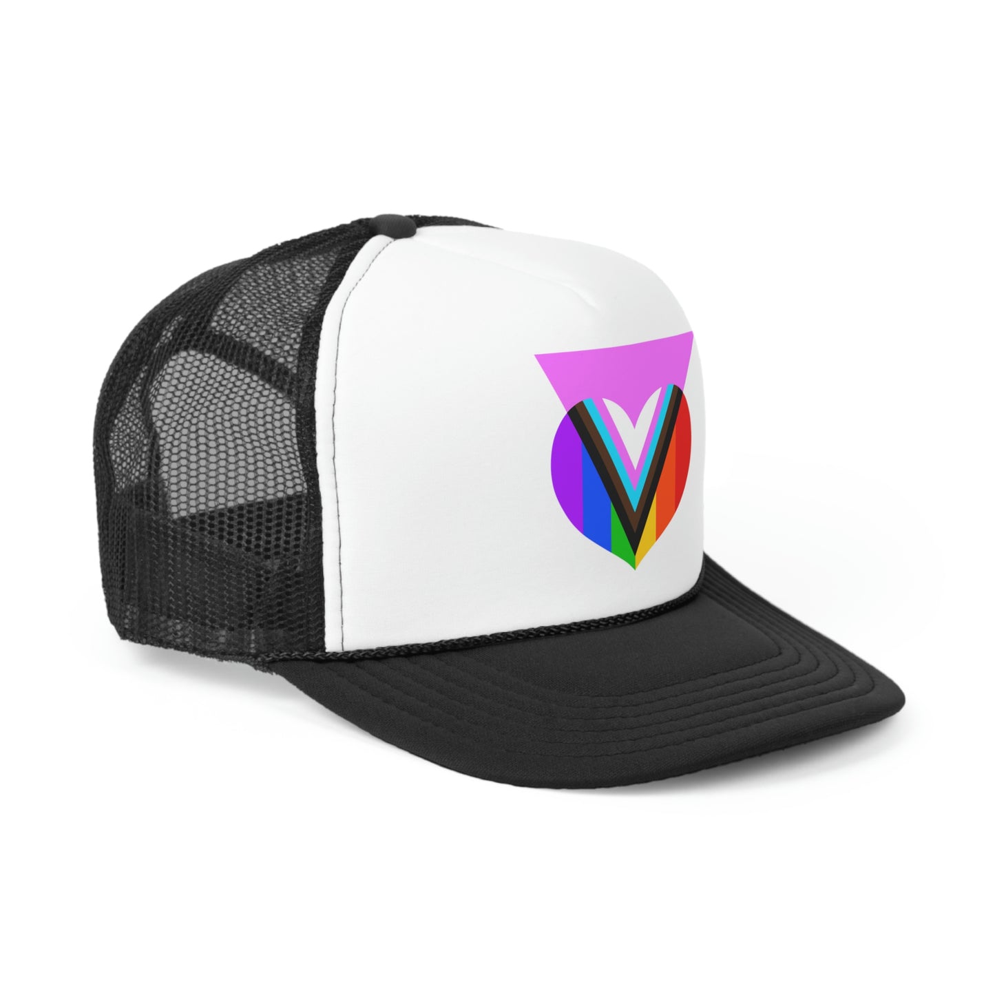 Pink Progress Pride Heart Trucker Cap