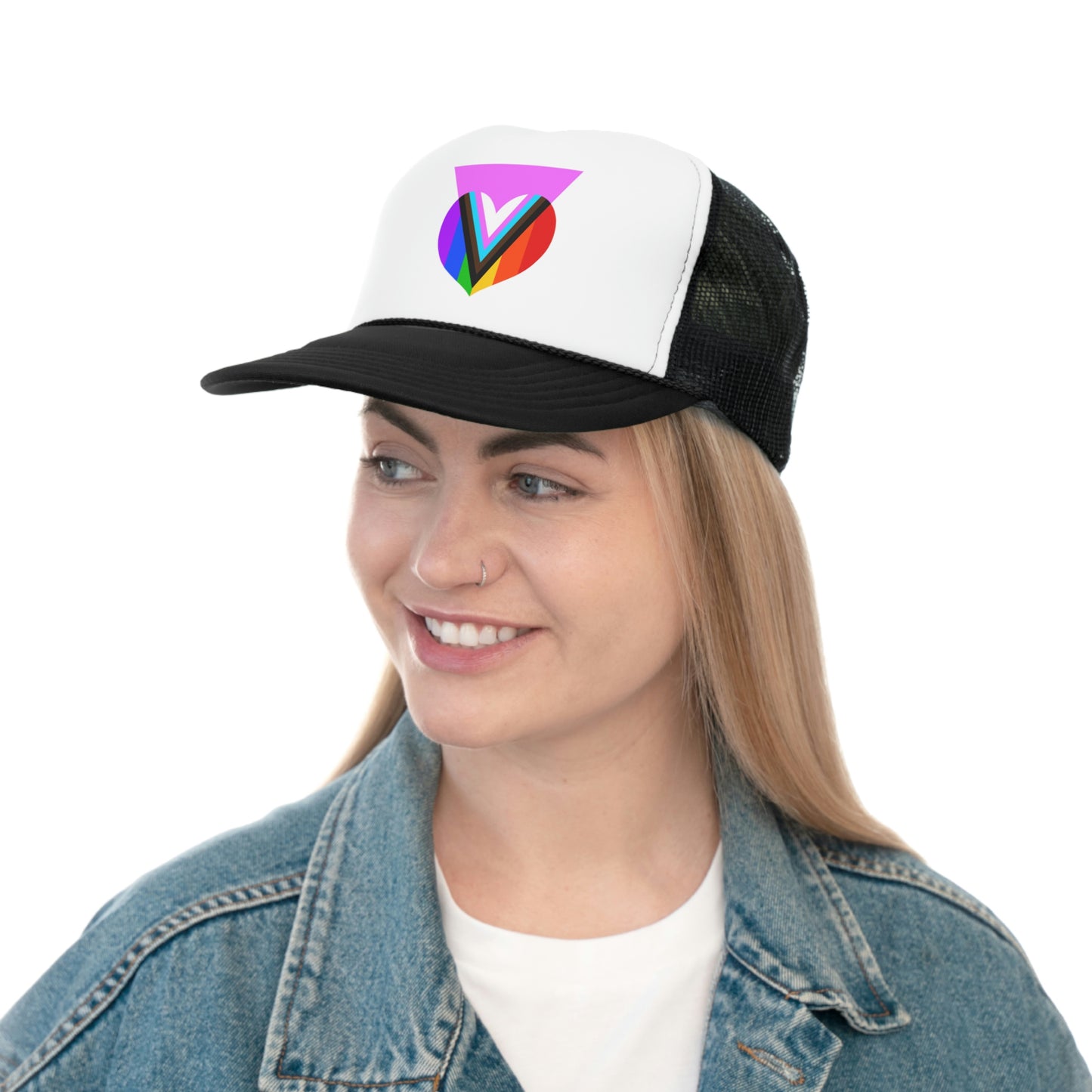 Pink Progress Pride Heart Trucker Cap
