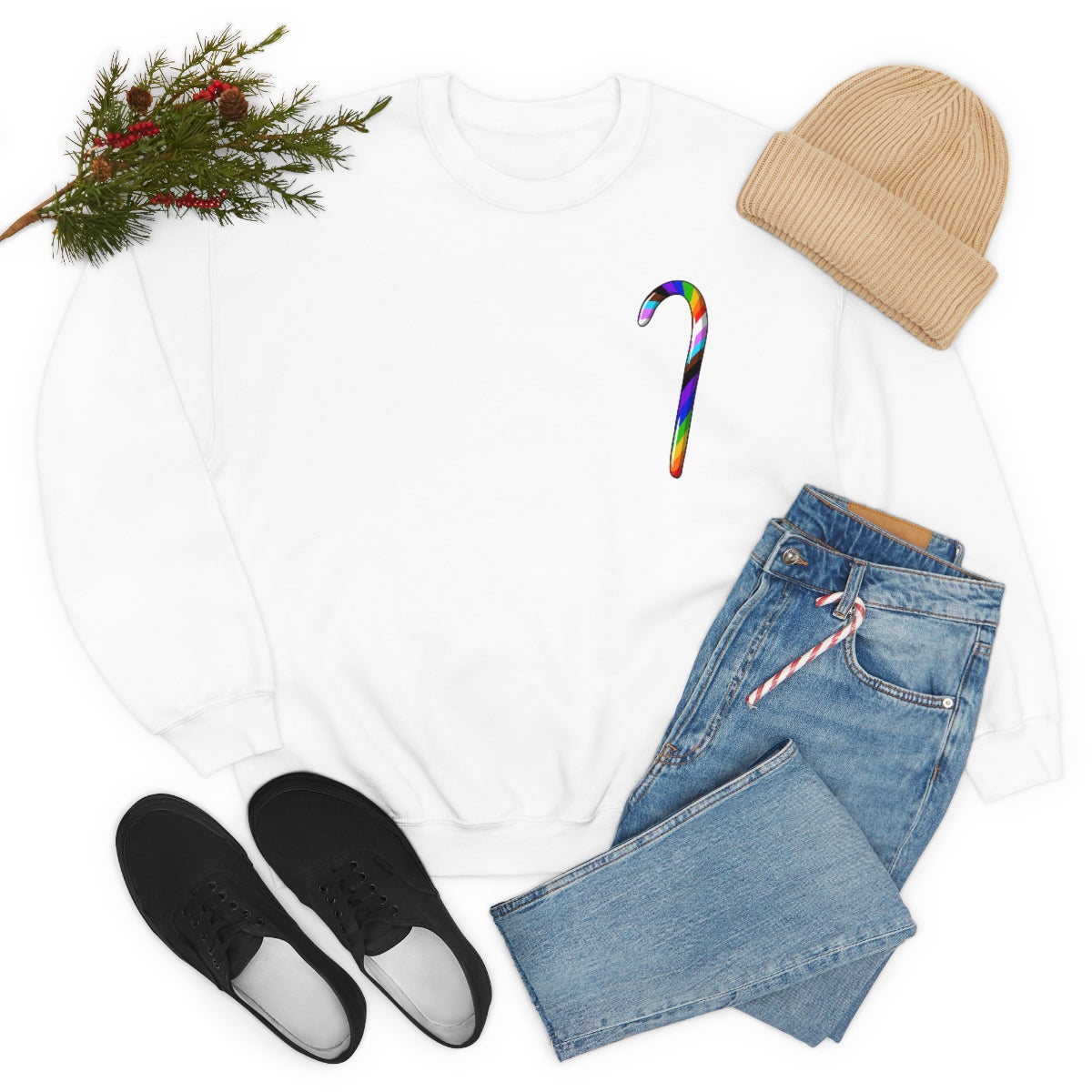 Candy Cane Progress Pride Stripes Crewneck Sweatshirt