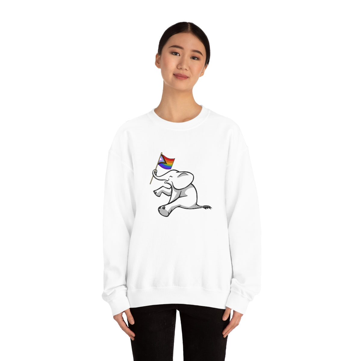 White Elephant Holiday Pride Flag Crewneck Sweatshirt