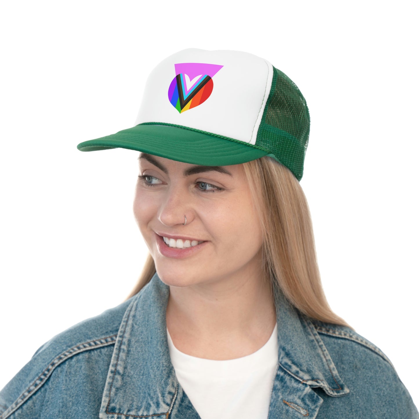 Pink Progress Pride Heart Trucker Cap