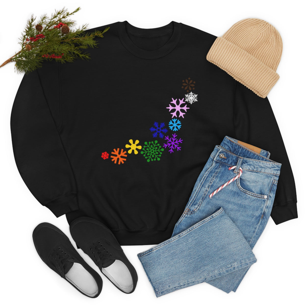 Rainbow Snowflakes Crewneck Sweatshirt