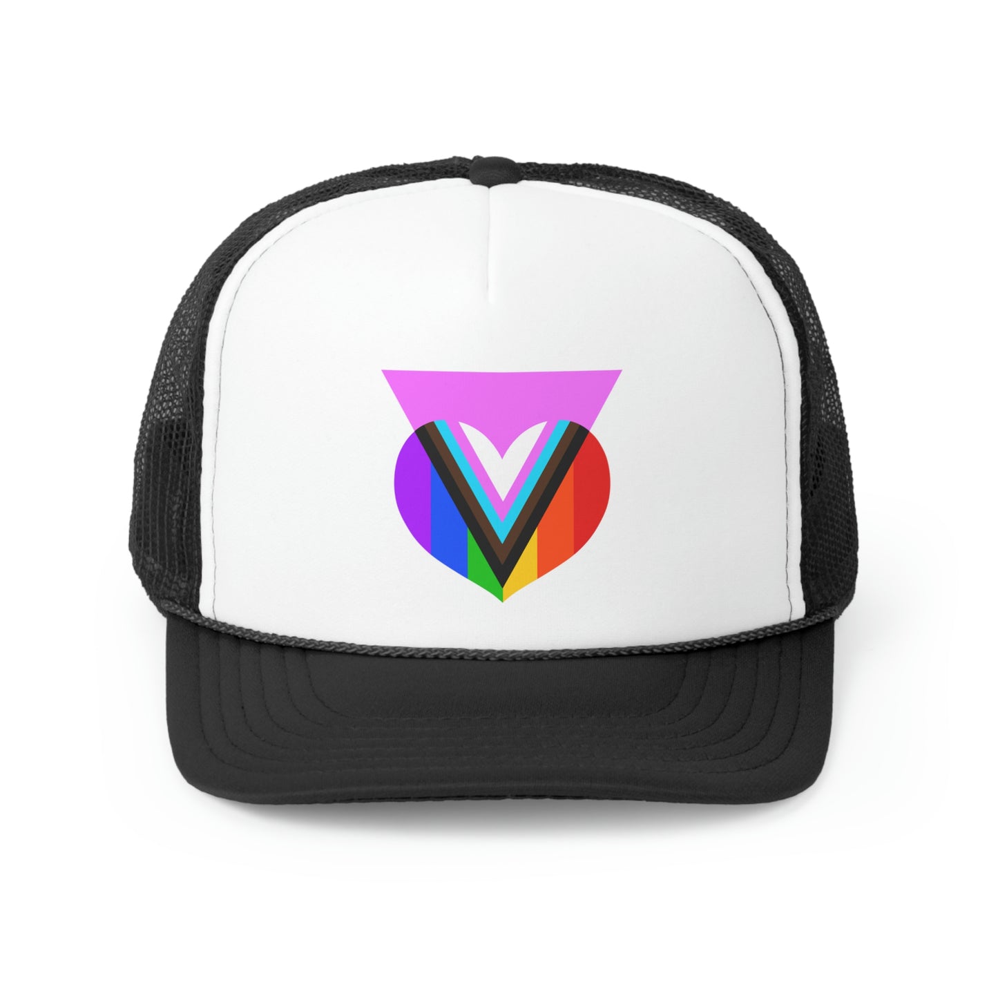 Pink Progress Pride Heart Trucker Cap