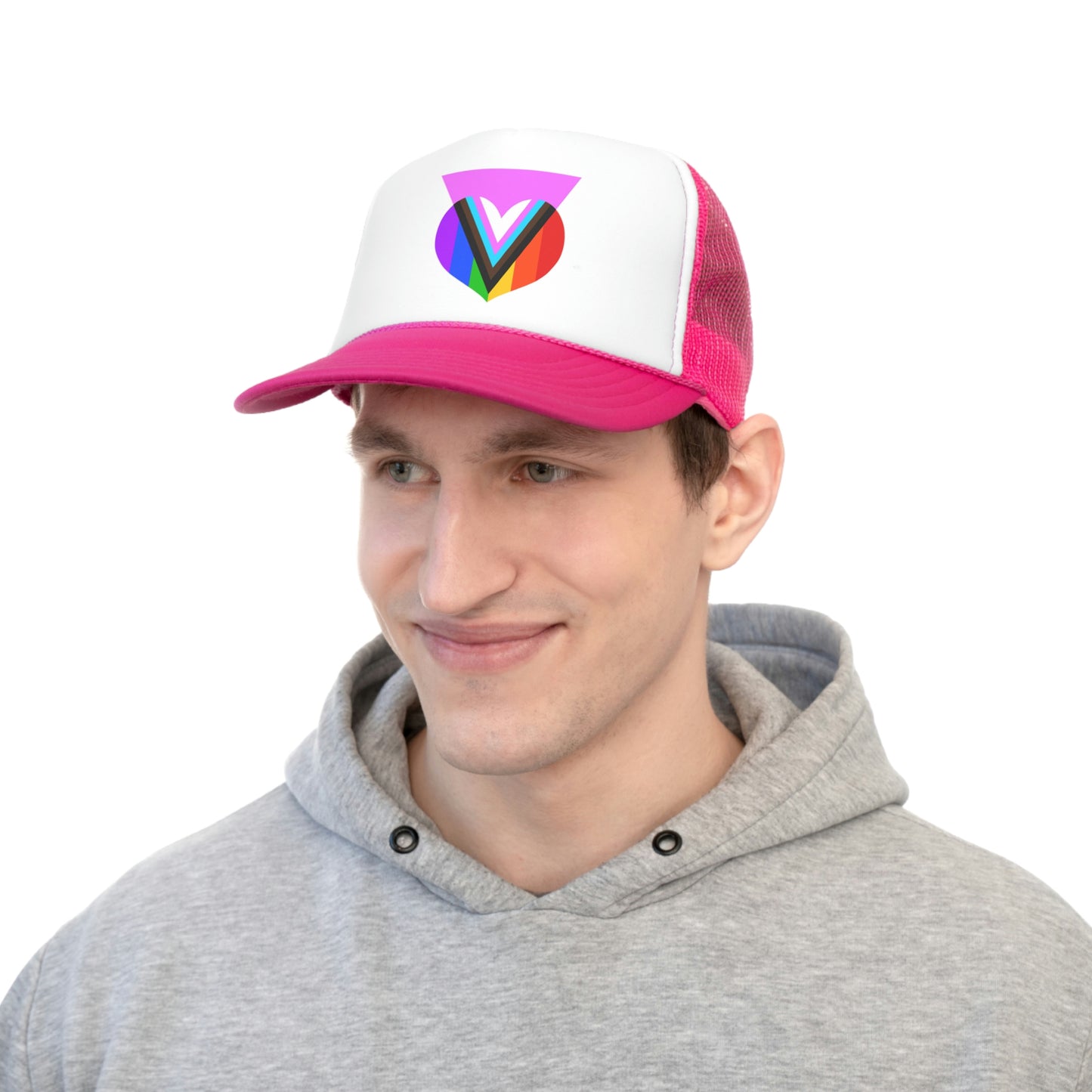 Pink Progress Pride Heart Trucker Cap