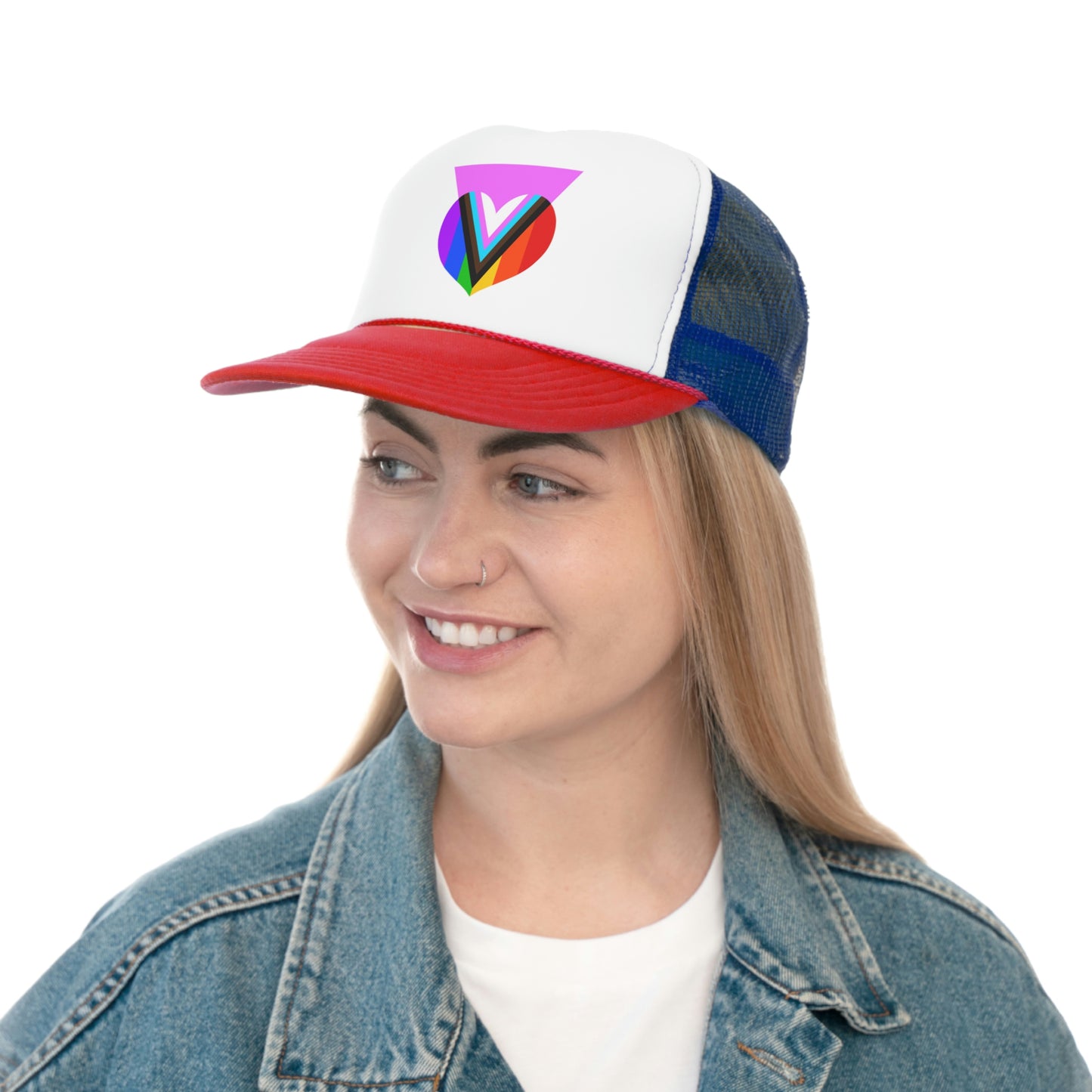 Pink Progress Pride Heart Trucker Cap