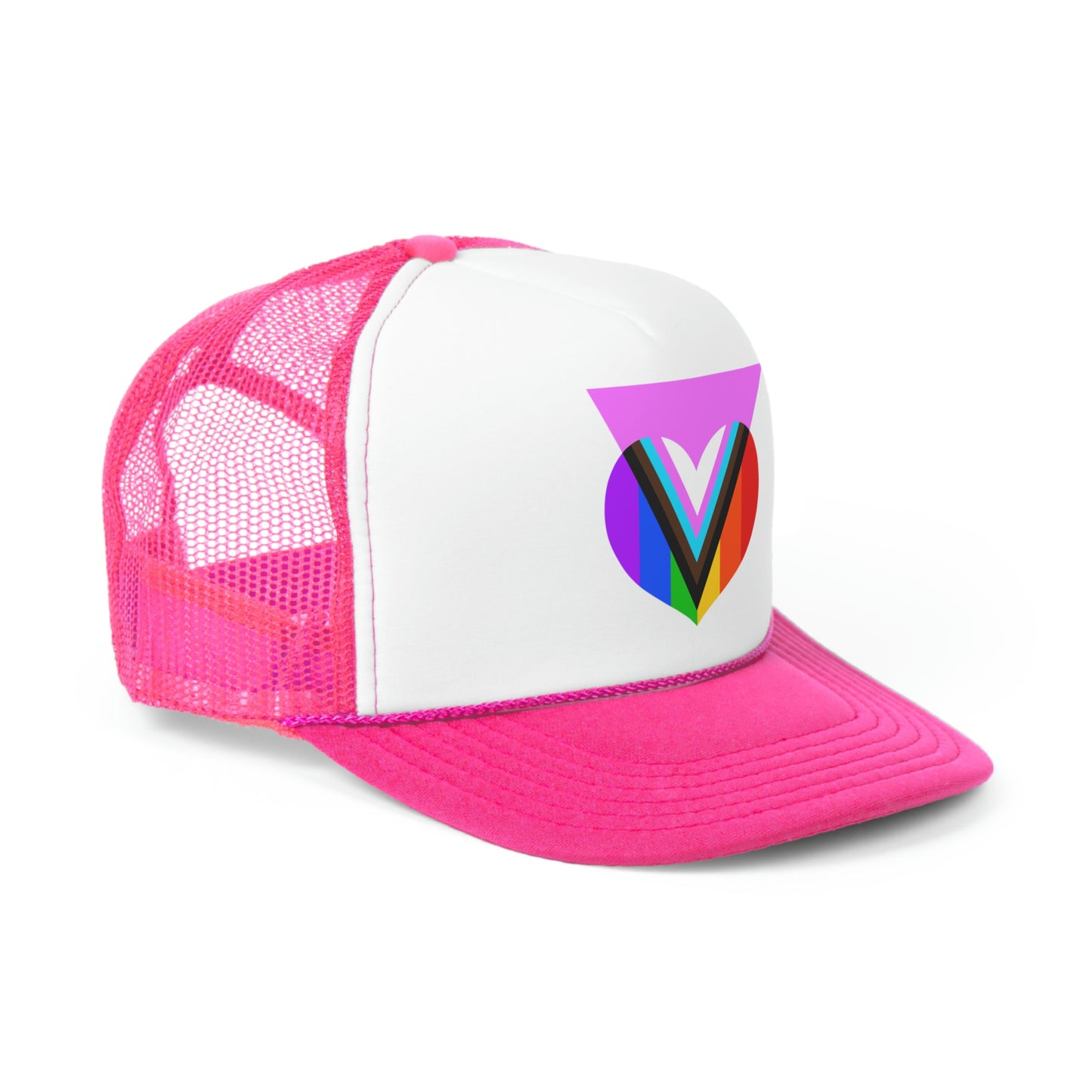 Pink Progress Pride Heart Trucker Cap