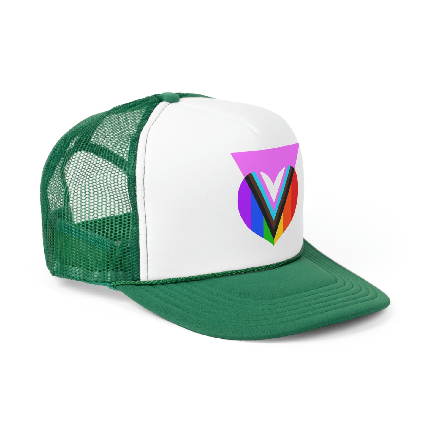 Pink Progress Pride Heart Trucker Cap