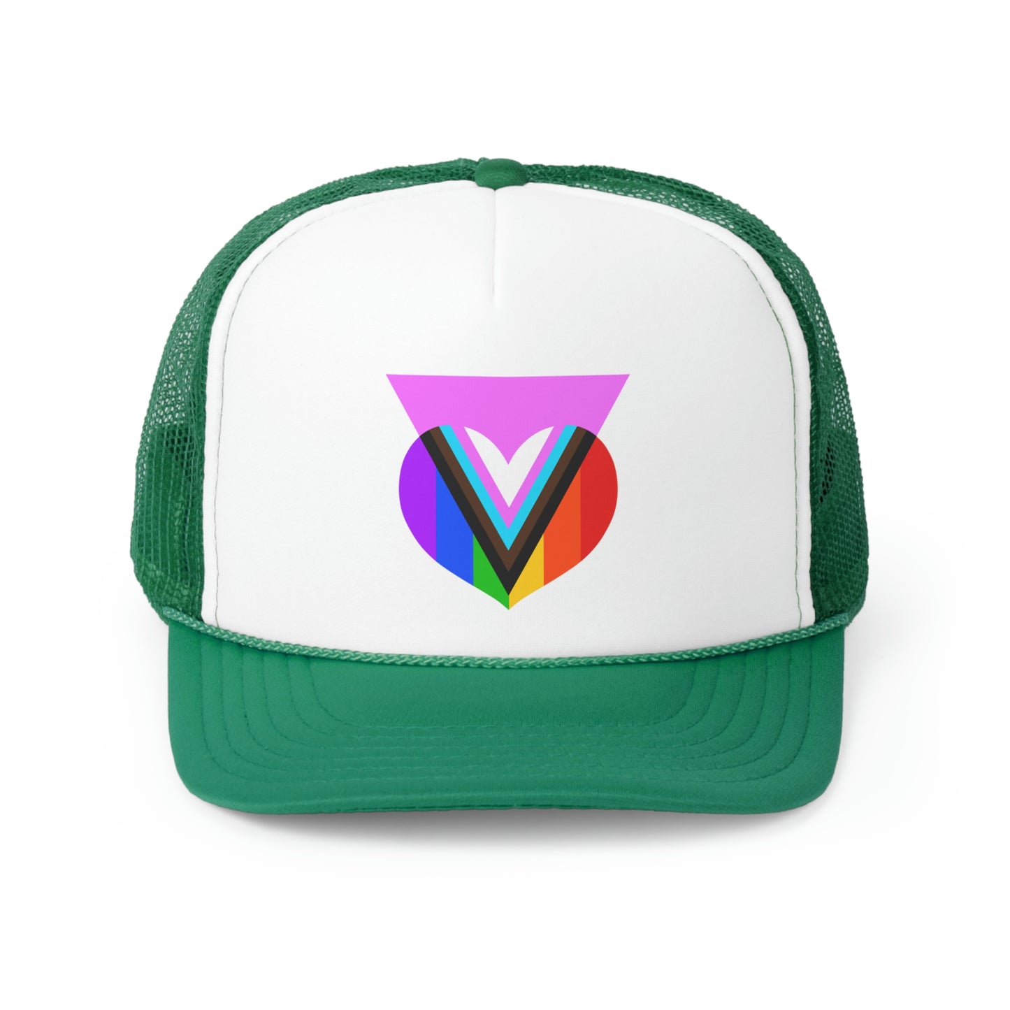 Pink Progress Pride Heart Trucker Cap