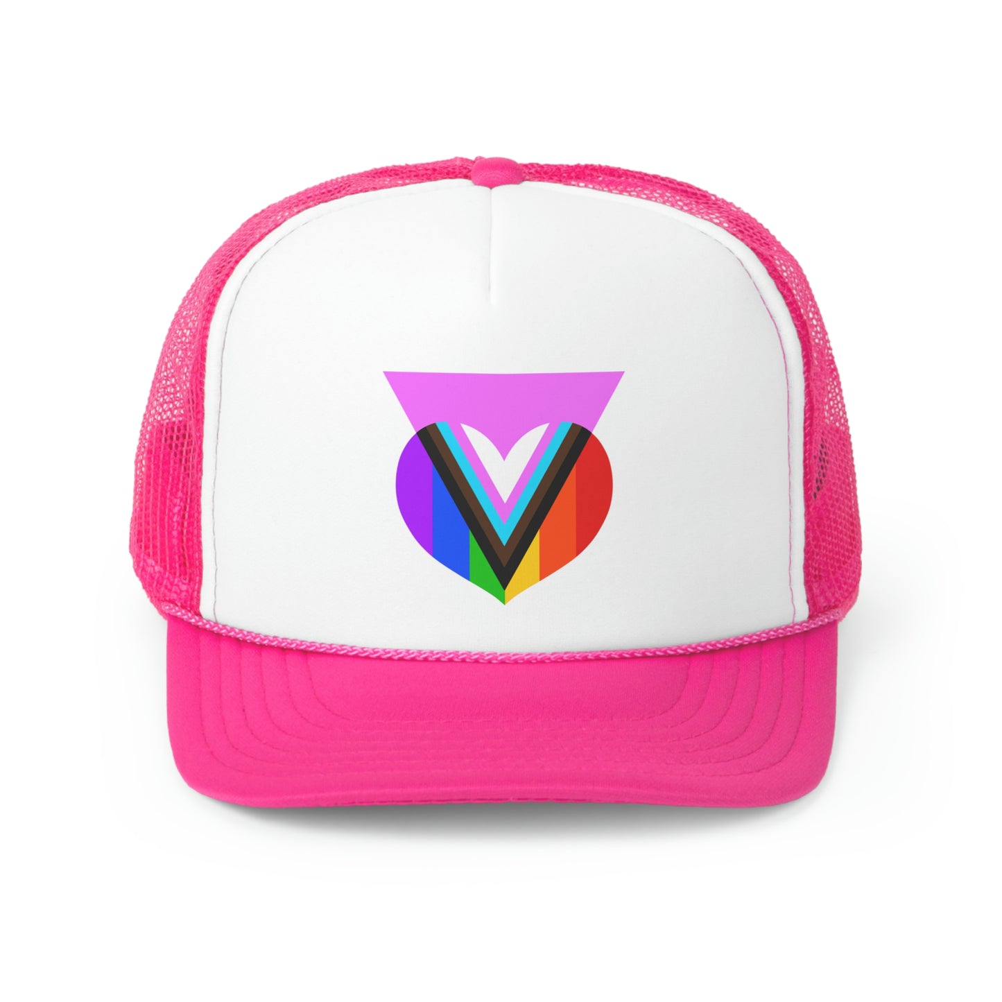 Pink Progress Pride Heart Trucker Cap