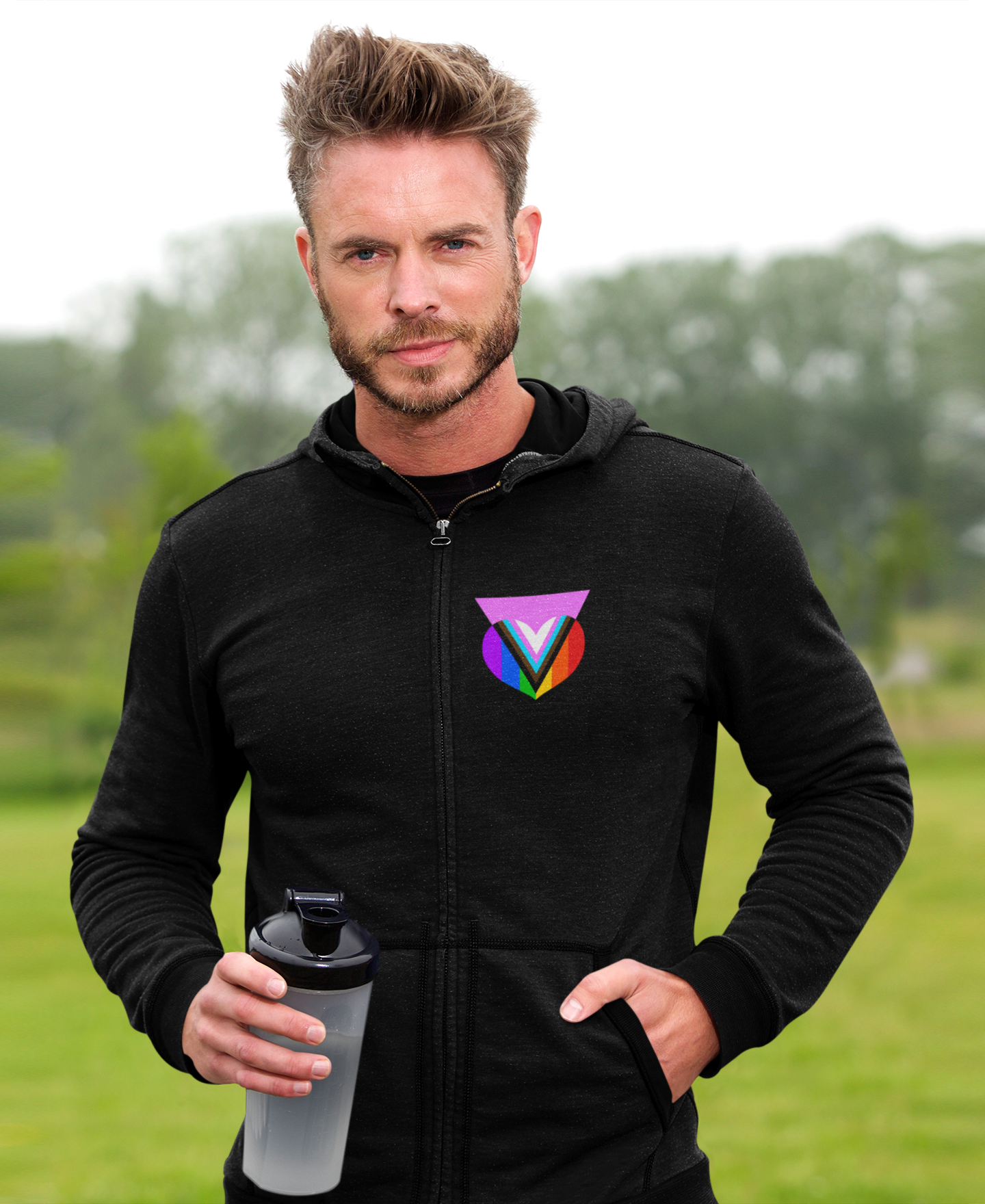 Pink Progress Pride Heart Badge Zip-up Hoodie