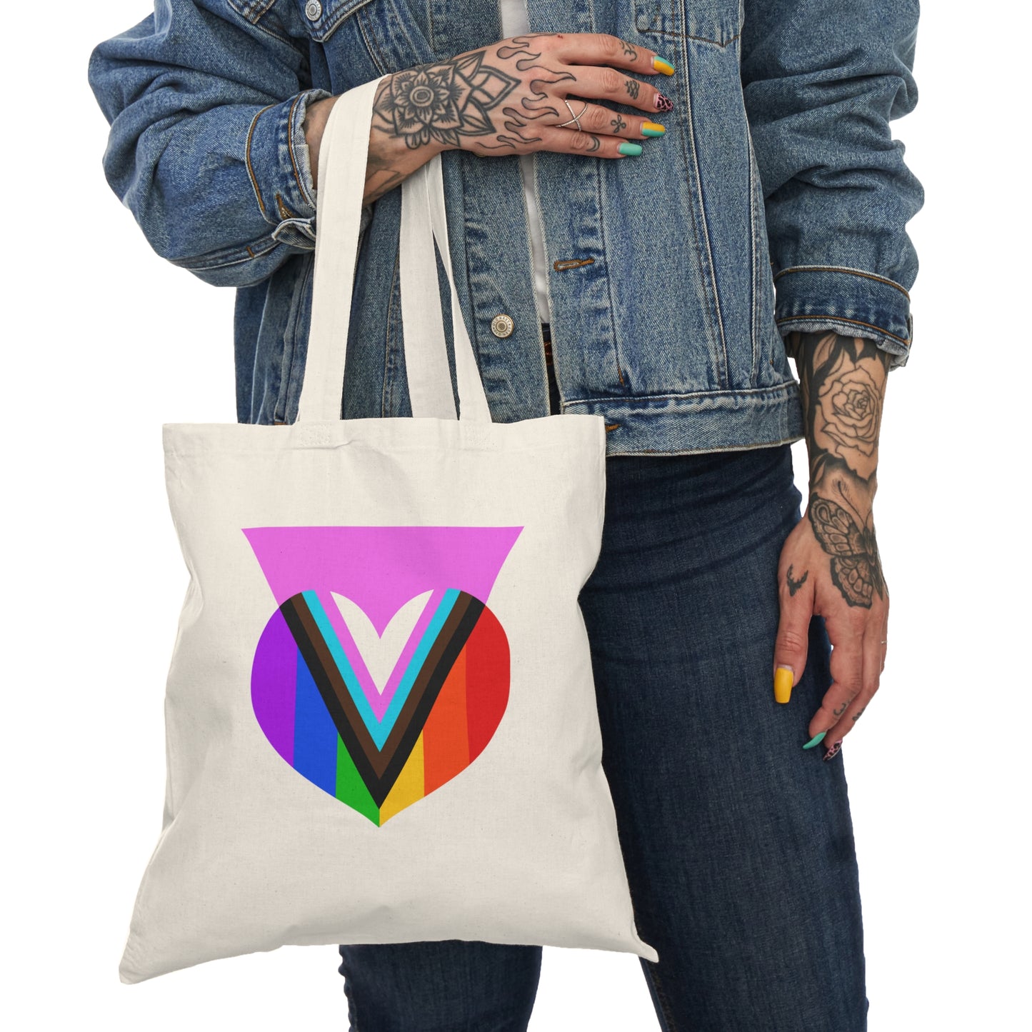 Pink Progress Pride Heart Natural Tote Bag