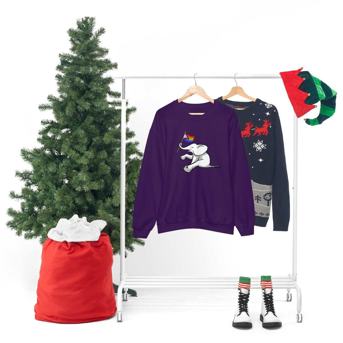 White Elephant Holiday Pride Flag Crewneck Sweatshirt