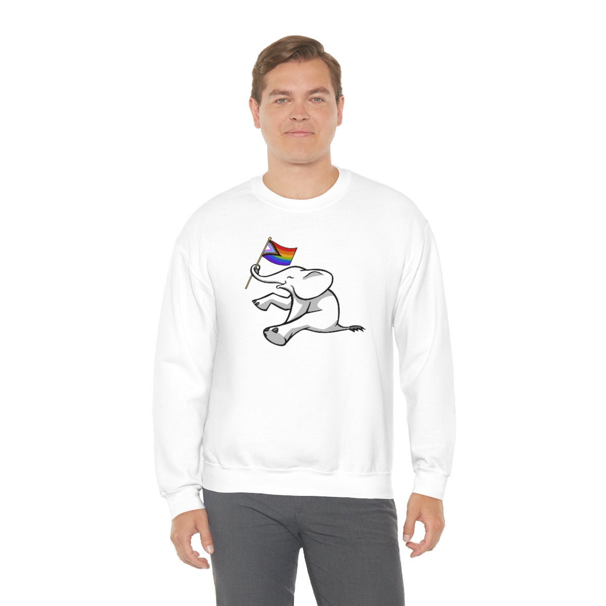 White Elephant Holiday Pride Flag Crewneck Sweatshirt