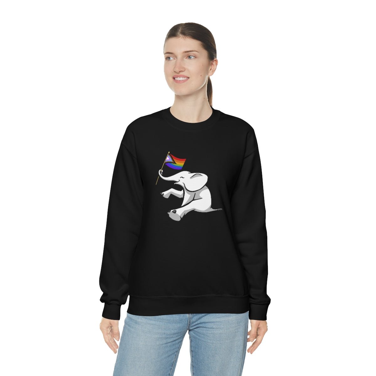 White Elephant Holiday Pride Flag Crewneck Sweatshirt