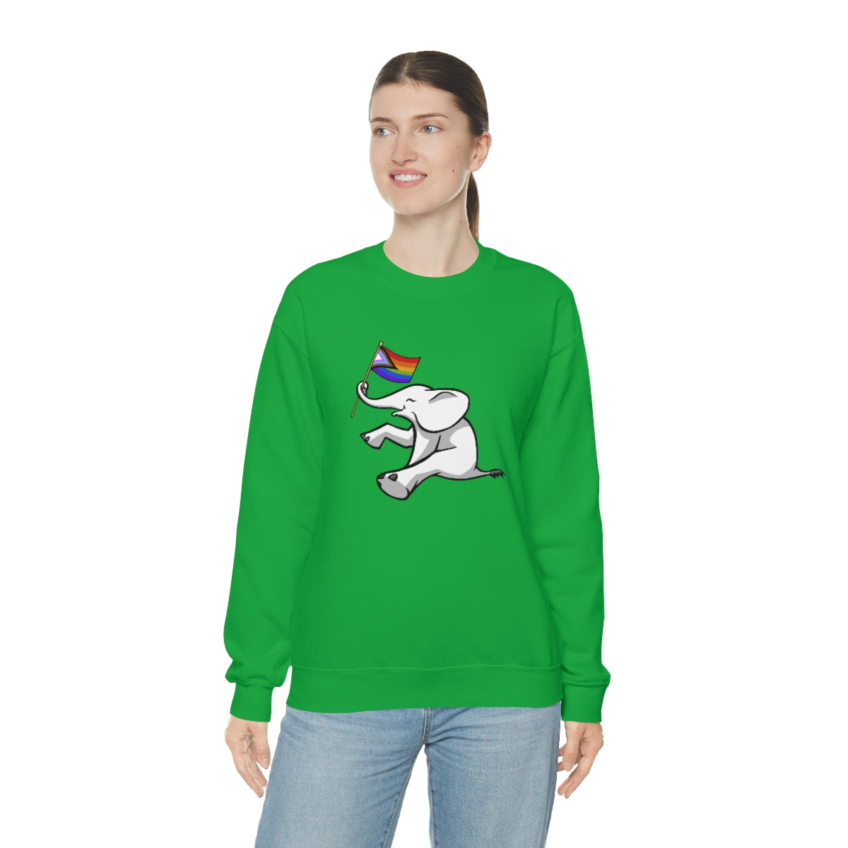 White Elephant Holiday Pride Flag Crewneck Sweatshirt