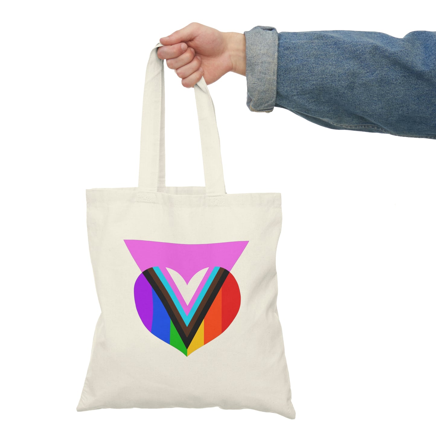 Pink Progress Pride Heart Natural Tote Bag