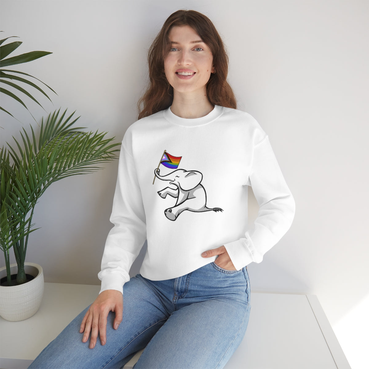 White Elephant Holiday Pride Flag Crewneck Sweatshirt