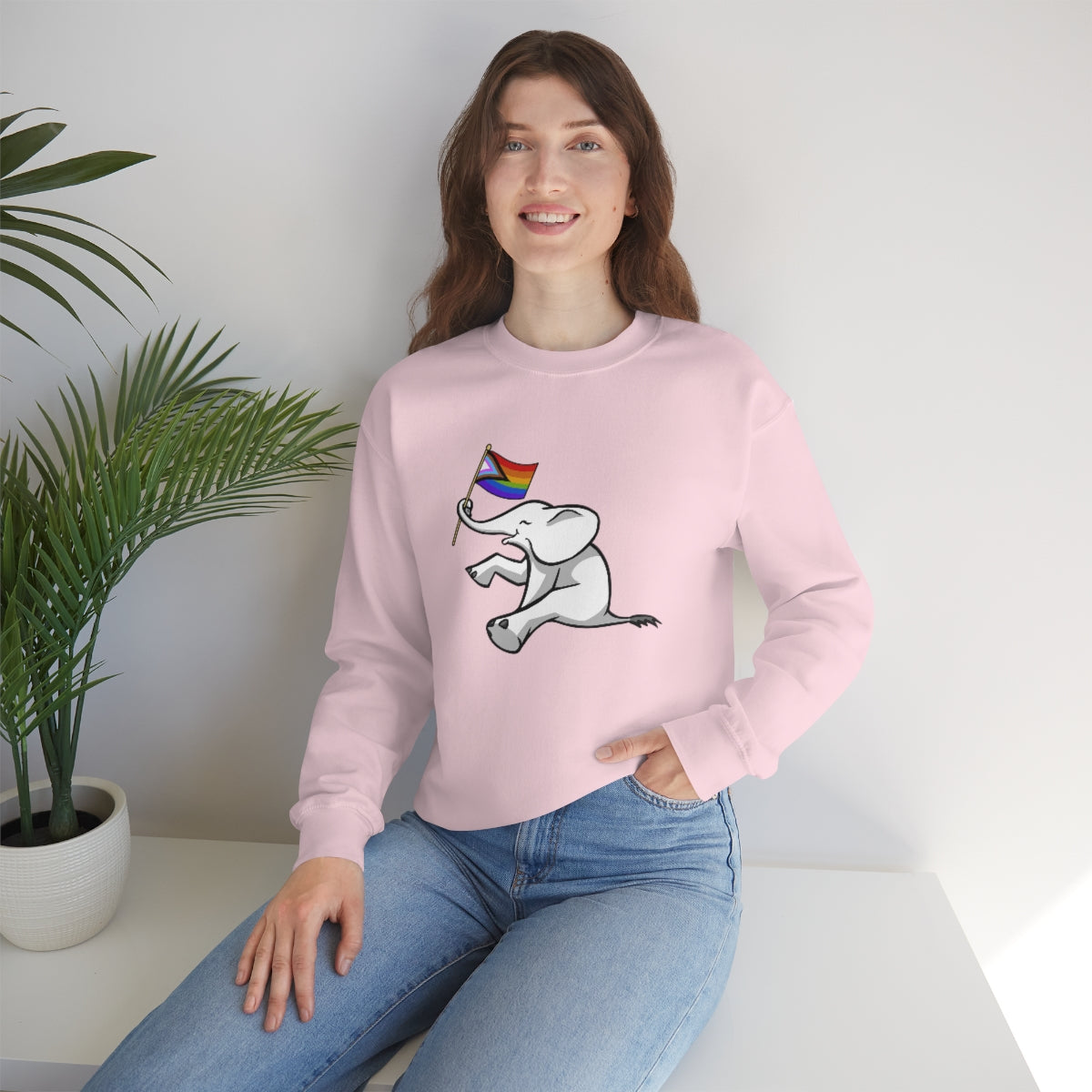 White Elephant Holiday Pride Flag Crewneck Sweatshirt