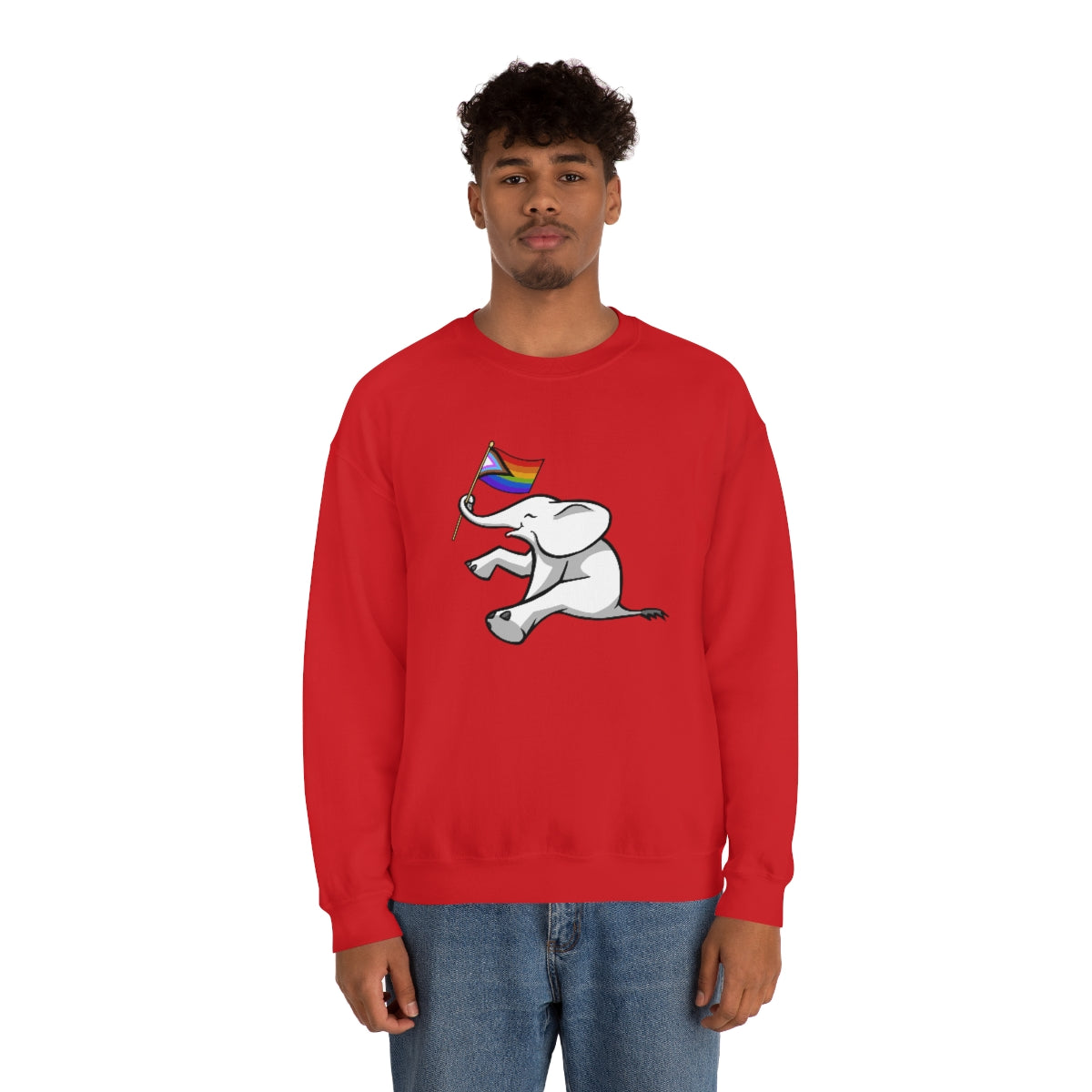 White Elephant Holiday Pride Flag Crewneck Sweatshirt