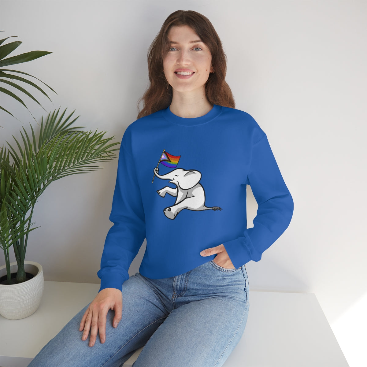 White Elephant Holiday Pride Flag Crewneck Sweatshirt