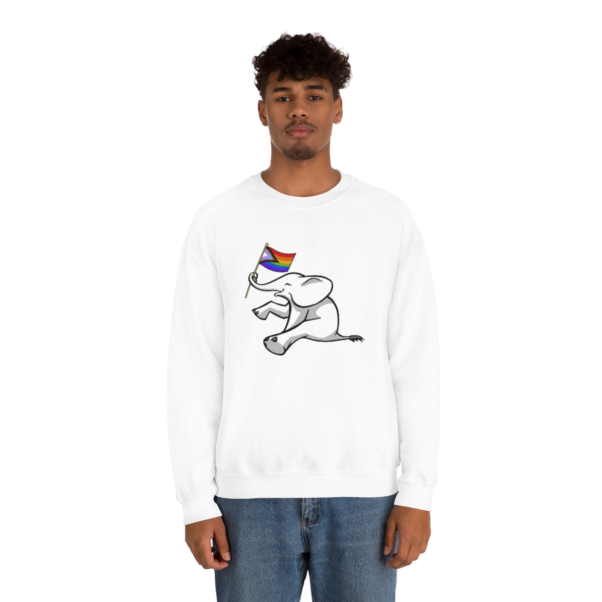 White Elephant Holiday Pride Flag Crewneck Sweatshirt