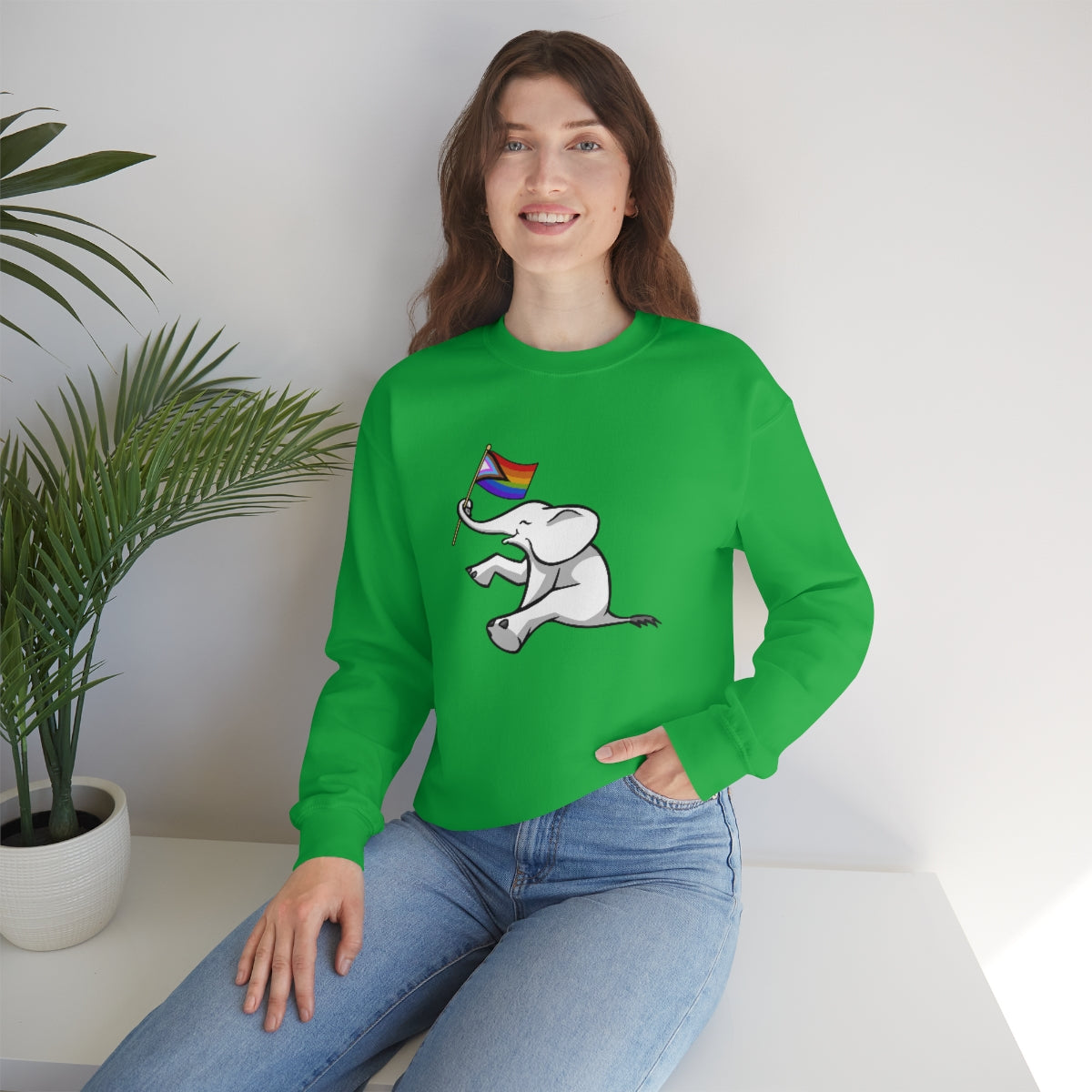 White Elephant Holiday Pride Flag Crewneck Sweatshirt