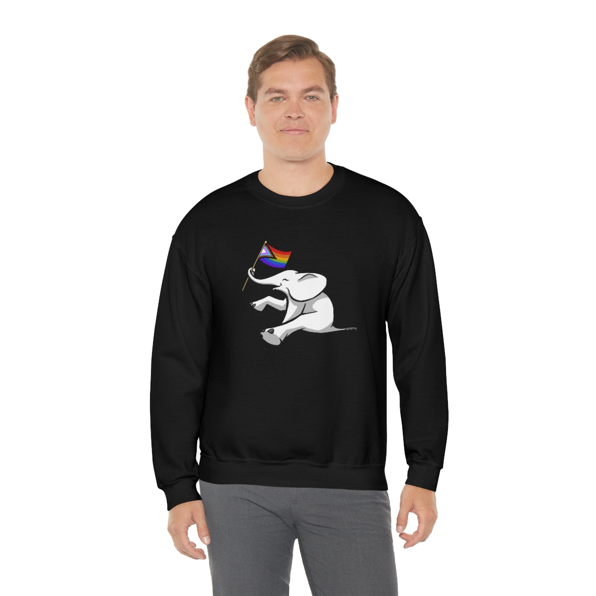 White Elephant Holiday Pride Flag Crewneck Sweatshirt