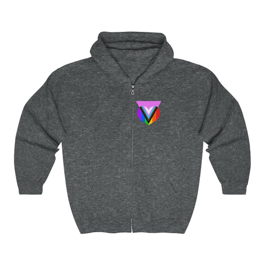 Pink Progress Pride Heart Badge Zip-up Hoodie