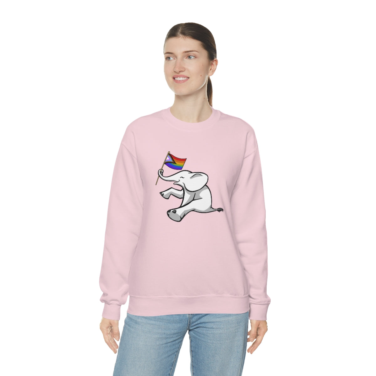 White Elephant Holiday Pride Flag Crewneck Sweatshirt