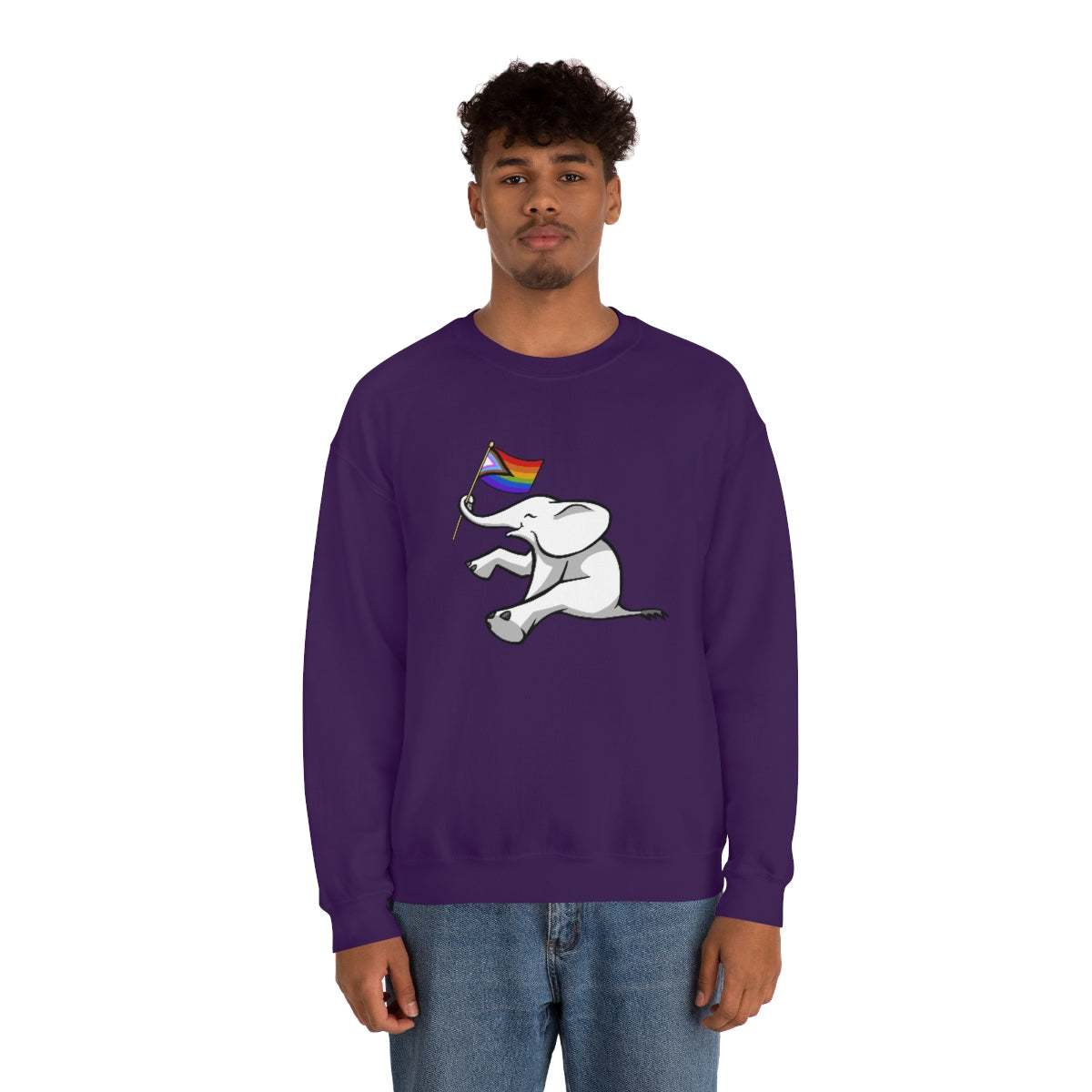 White Elephant Holiday Pride Flag Crewneck Sweatshirt