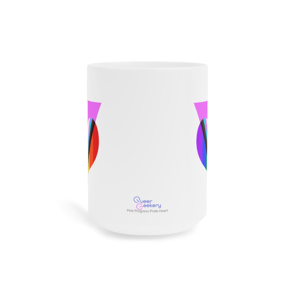 Pink Progress Pride Heart Ceramic Mug 15oz
