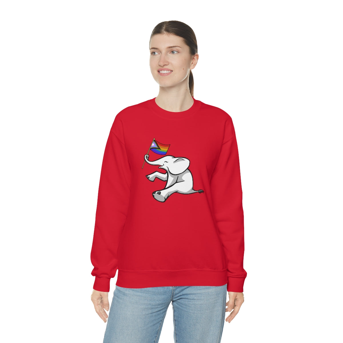 White Elephant Holiday Pride Flag Crewneck Sweatshirt