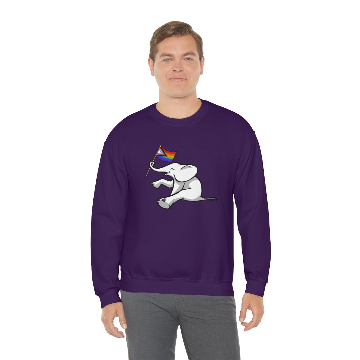 White Elephant Holiday Pride Flag Crewneck Sweatshirt