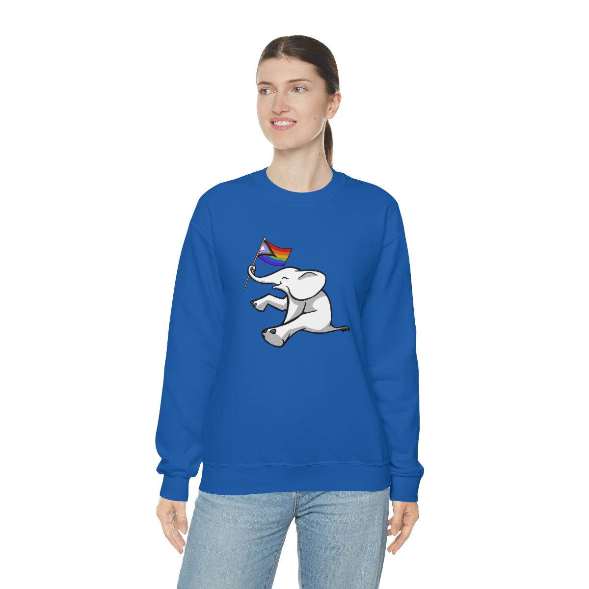 White Elephant Holiday Pride Flag Crewneck Sweatshirt