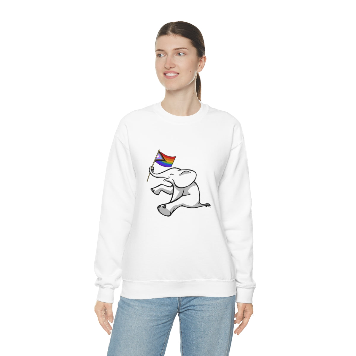 White Elephant Holiday Pride Flag Crewneck Sweatshirt