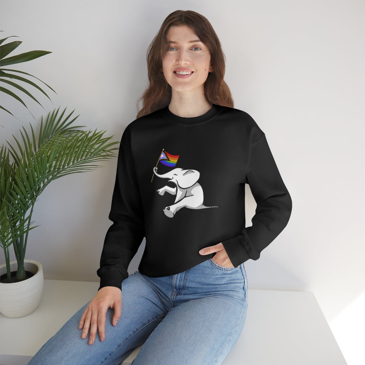 White Elephant Holiday Pride Flag Crewneck Sweatshirt