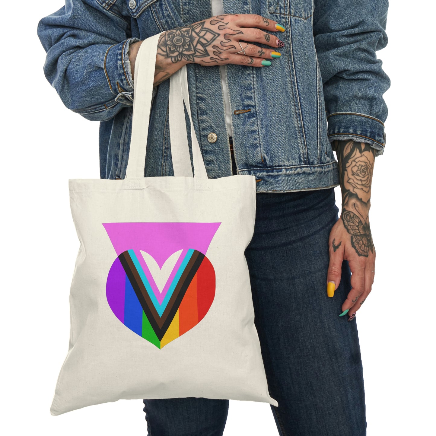 Pink Progress Pride Heart Natural Tote Bag