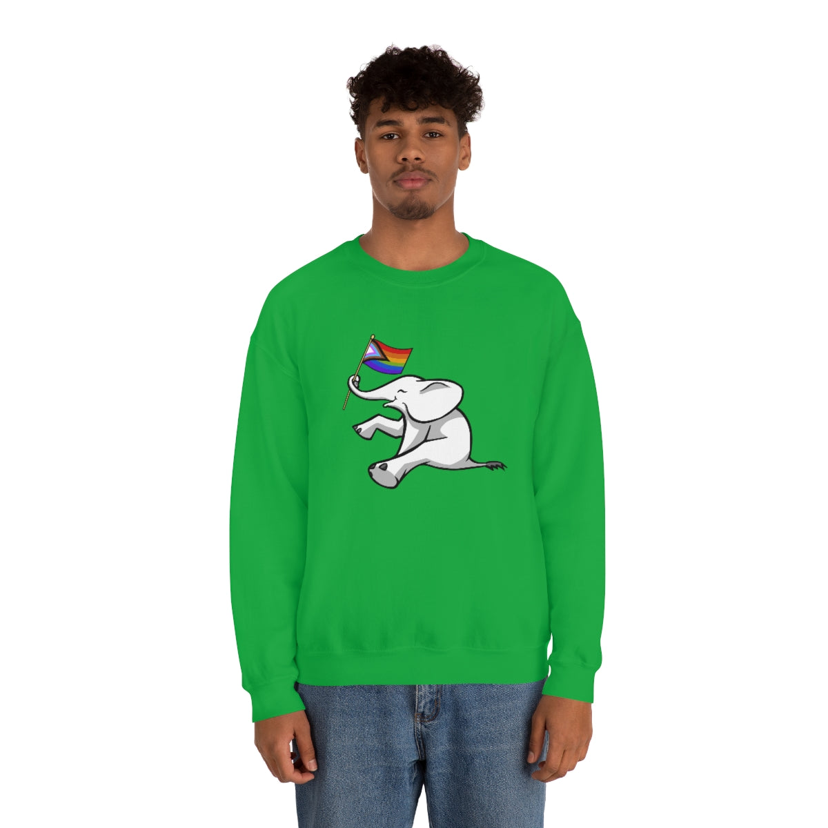 White Elephant Holiday Pride Flag Crewneck Sweatshirt