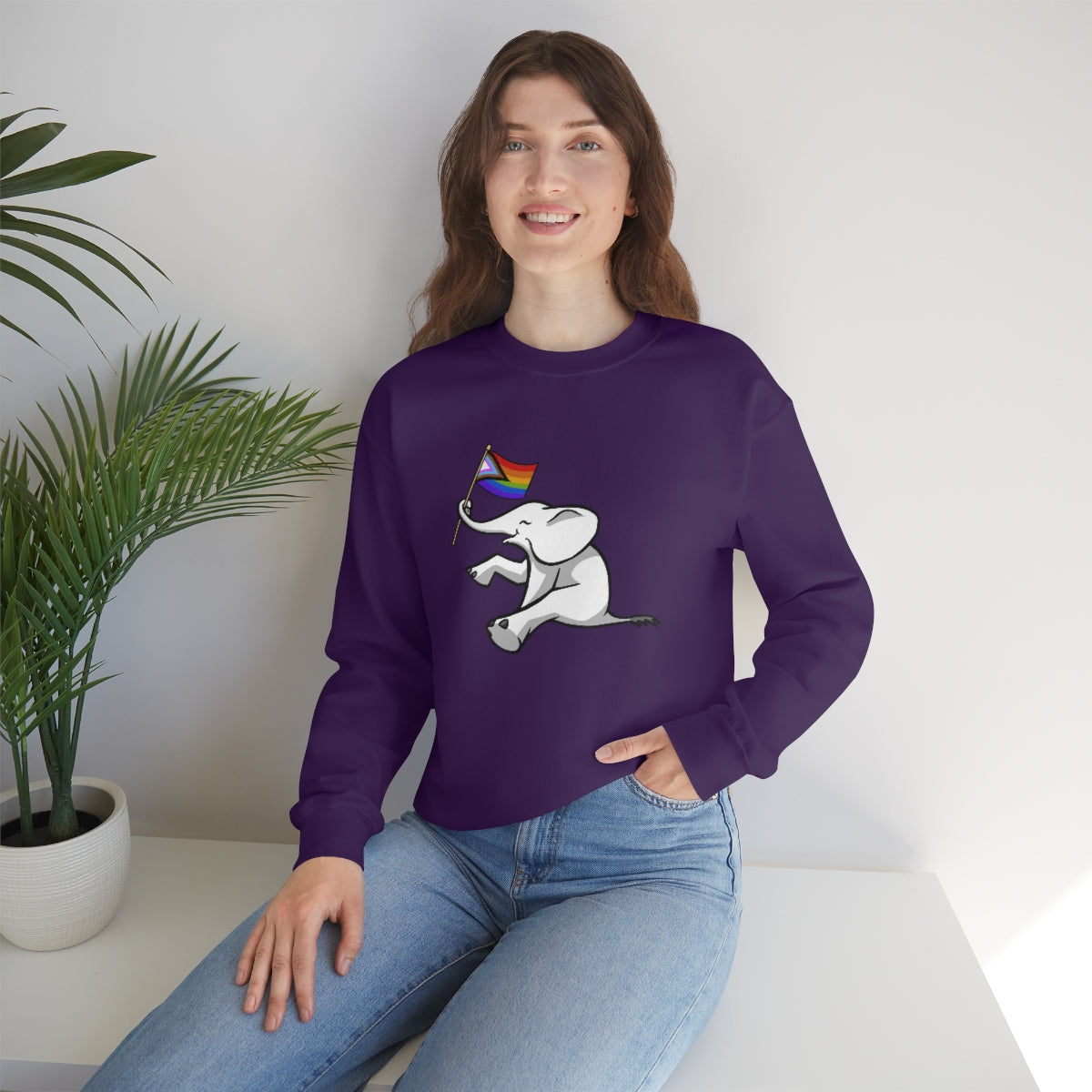 White Elephant Holiday Pride Flag Crewneck Sweatshirt